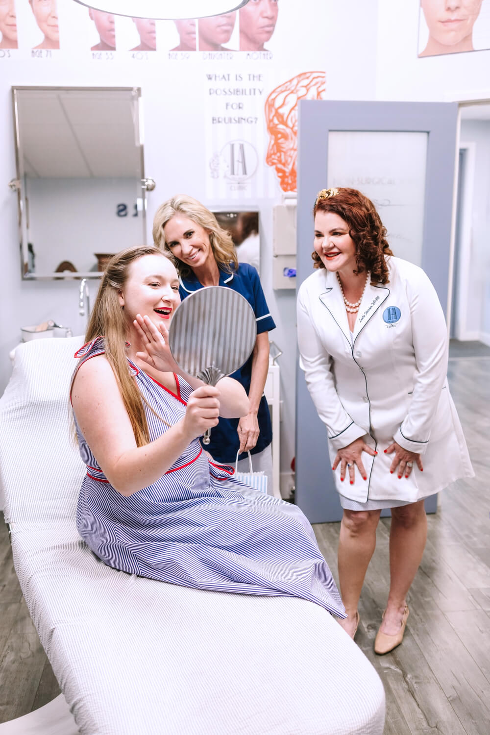 Woman evaluating double chin before Kybella or CoolSculpting treatment in Torrance California
