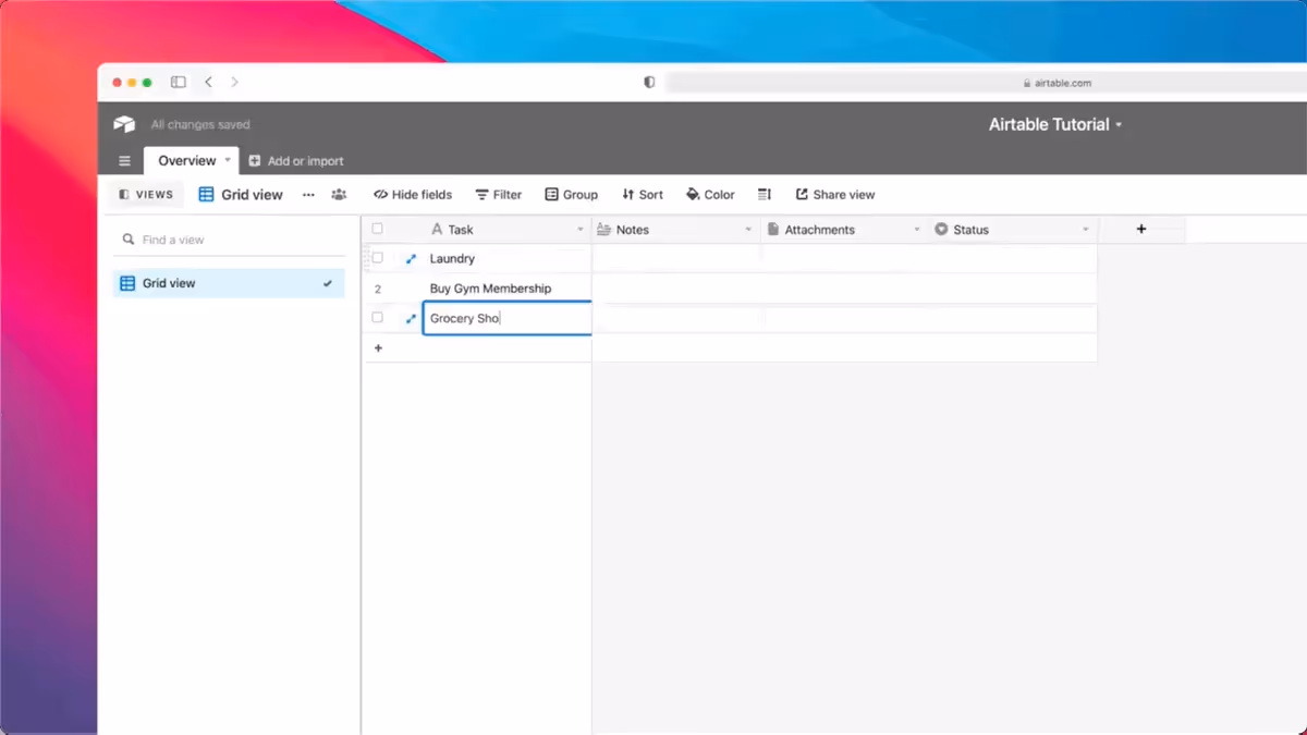 Here we're adding a list of tasks to our Airtable base for our assistant to access