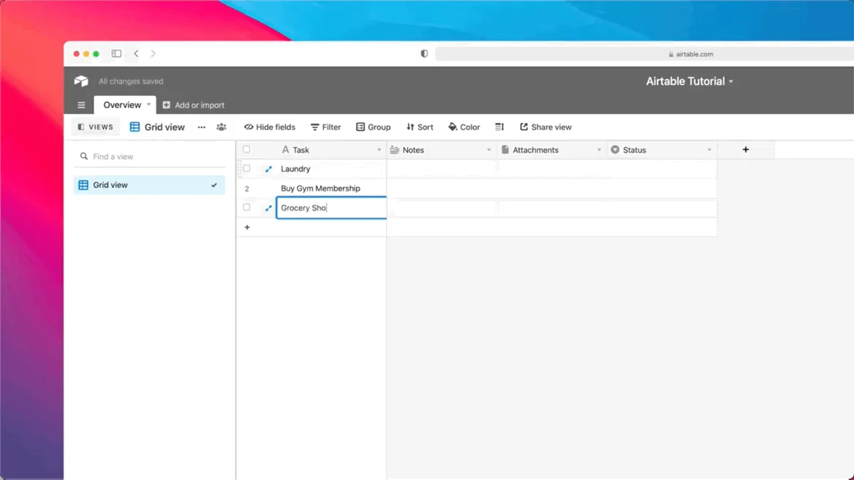 Here we're adding a list of tasks to our Airtable base for our assistant to access