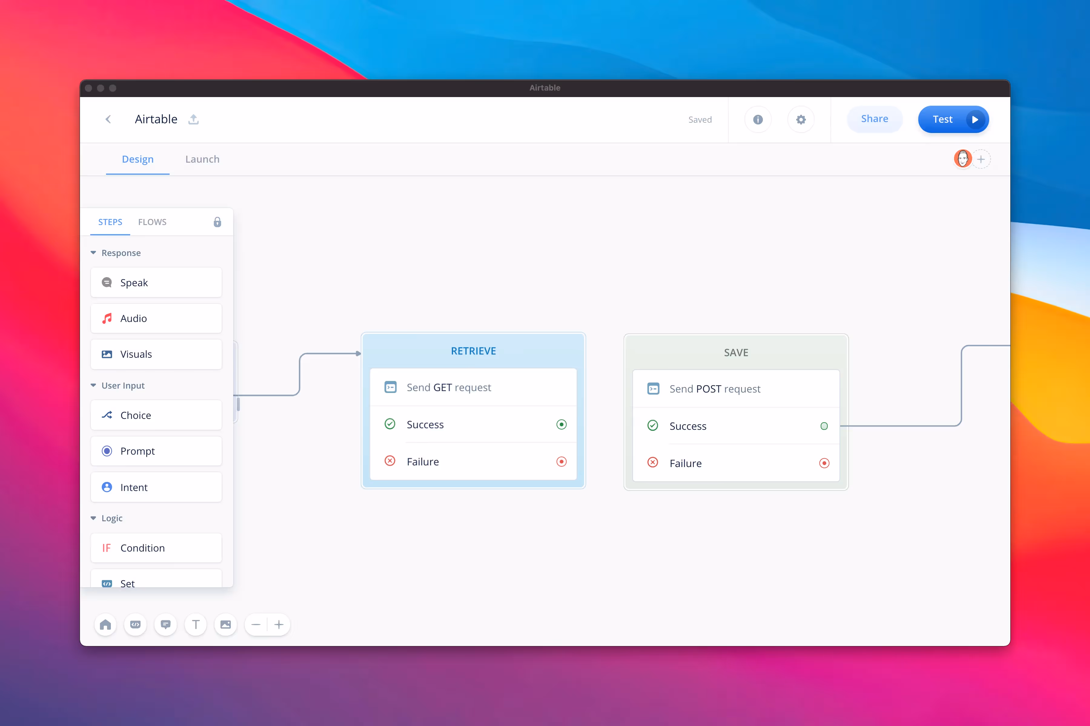 A look at the GET and POST request API steps on the Voiceflow canvas