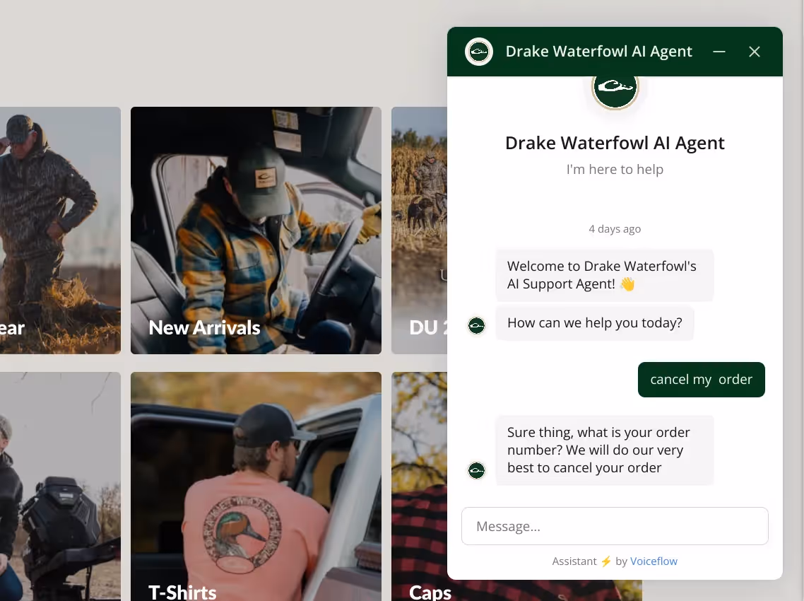 Drake Waterfowl's AI Chatbot Implementation with Voiceflow Achieves a 60% Reduction in Support Tickets