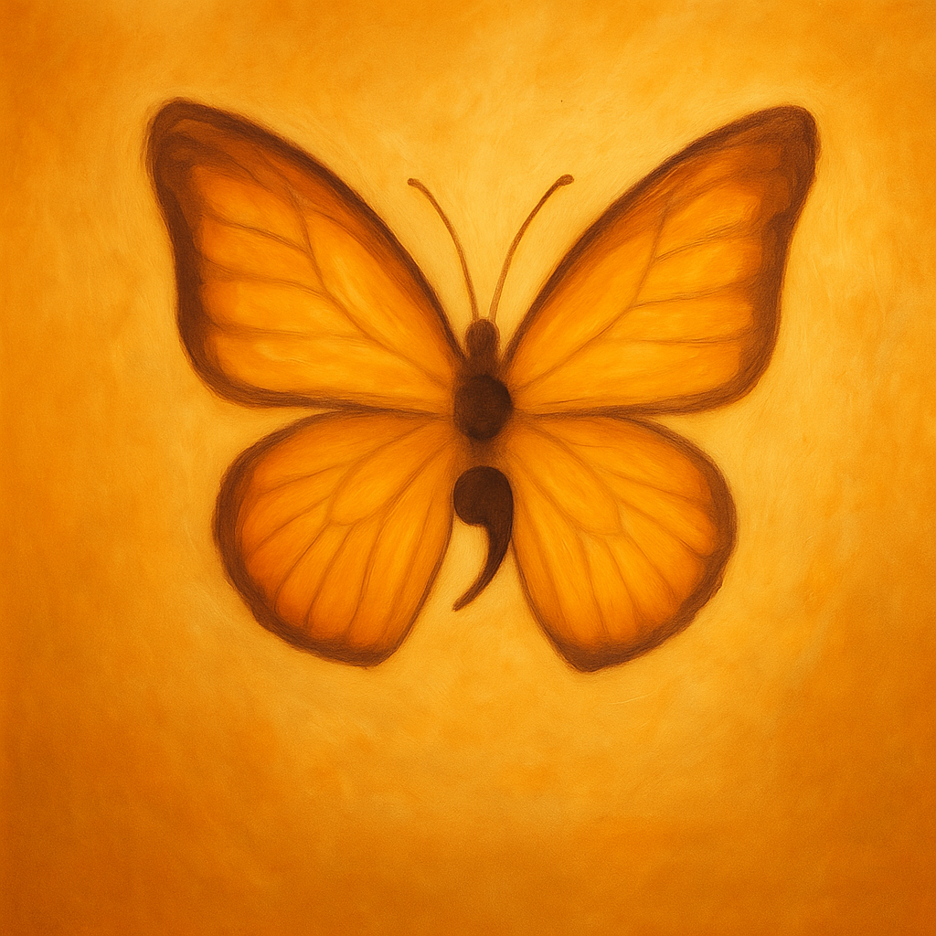 Butterfly semicolon symbolism for hope and suicide prevention and awareness
