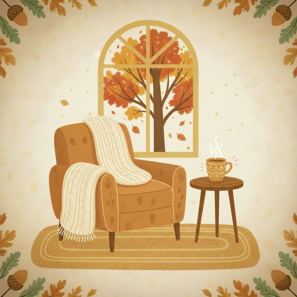 Cozy fall scene with a warm mug and soft blanket, symbolizing gentle support during a hard season.