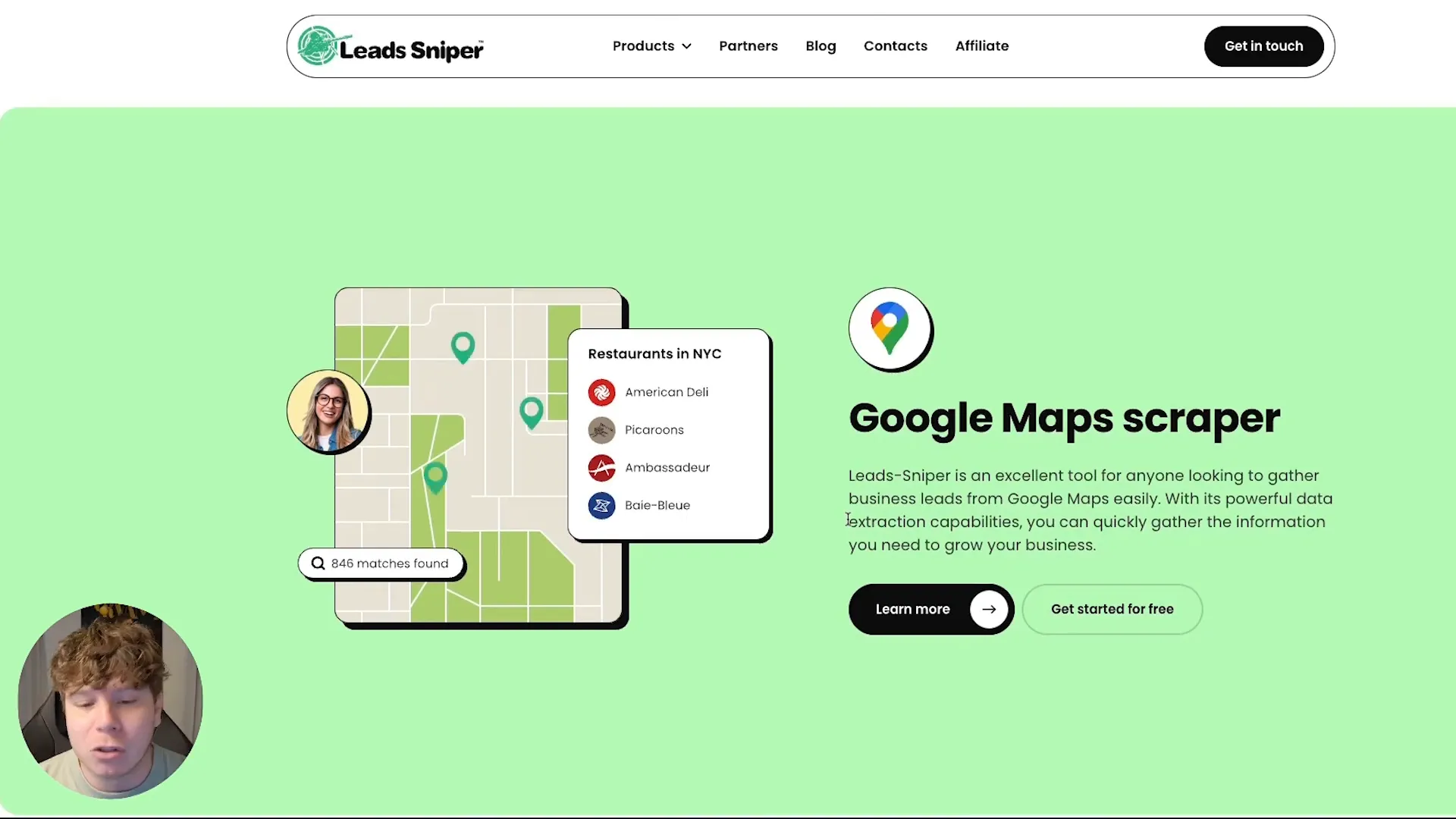 Leads Sniper interface showing Google Maps scraping in progress