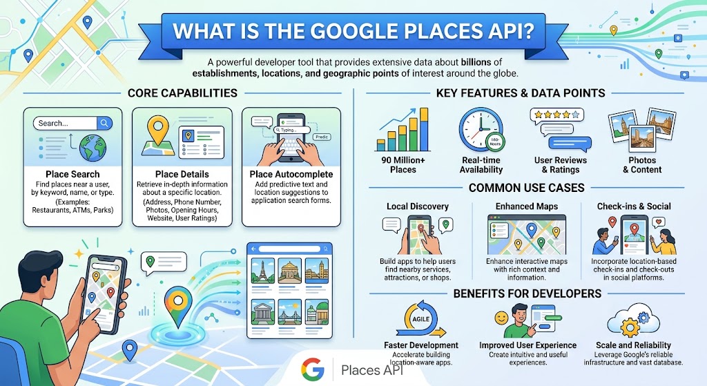 kindly create image on "What Is the Google Places API?" 