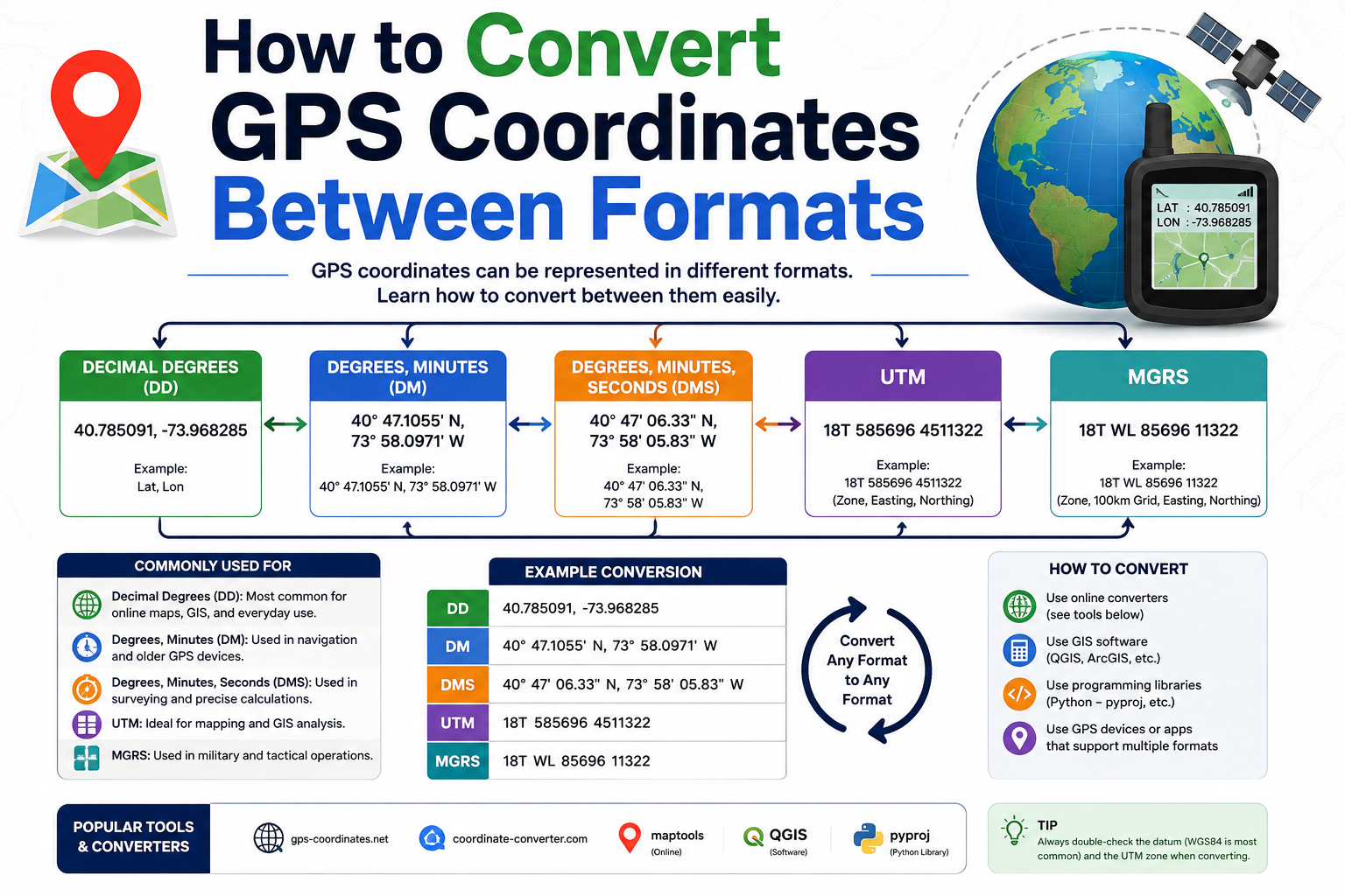 How to Convert GPS Coordinates Between Formats