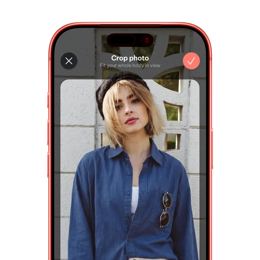 Cropping an uploaded photo for virtual try on