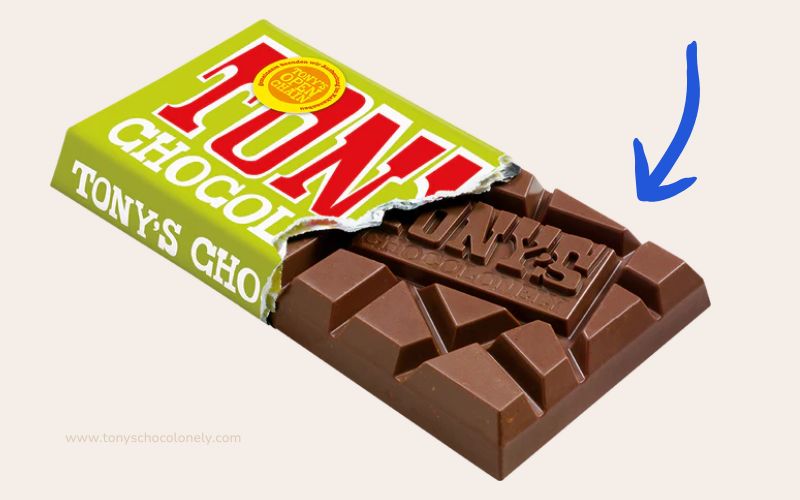 Tony's Chocolonely chocolate packaging with a colorful, eye-catching design