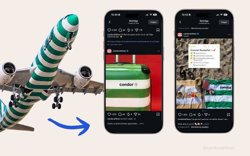 Condor Branding Touchpoints mit konsistentem Streifenmuster
