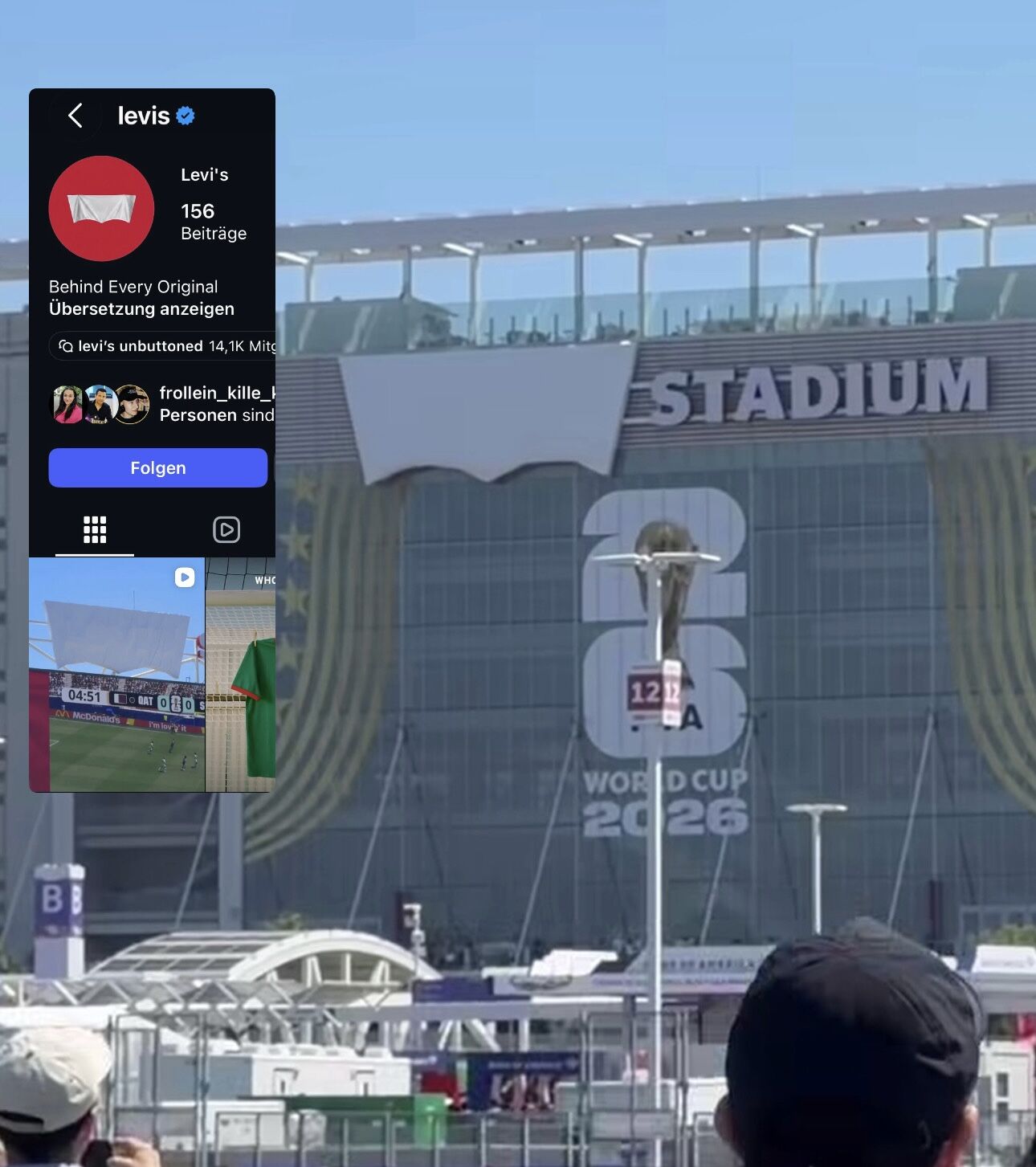 Close-up of the covered Levi's Batwing logo at the stadium