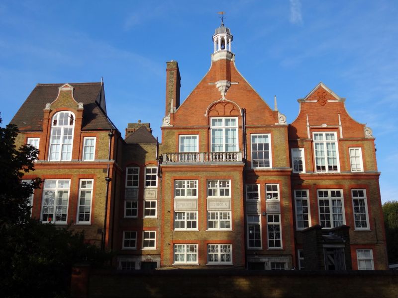 Gayhurst School Victorian brick facade and white sash windows, London