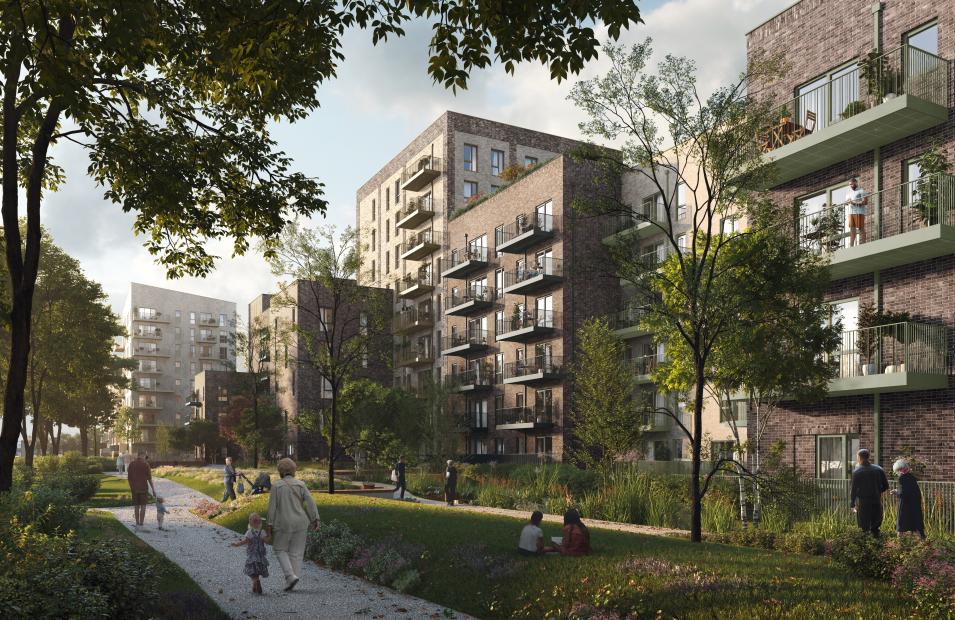 Douglas Bader Estate new-build affordable homes visual, London