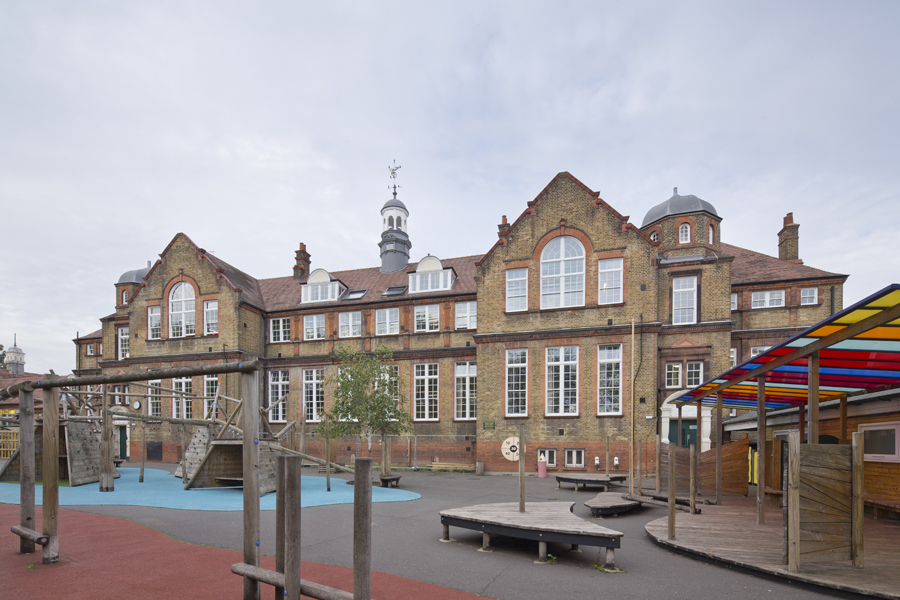 Chestnut School brick elevation and windows, Hackney, London