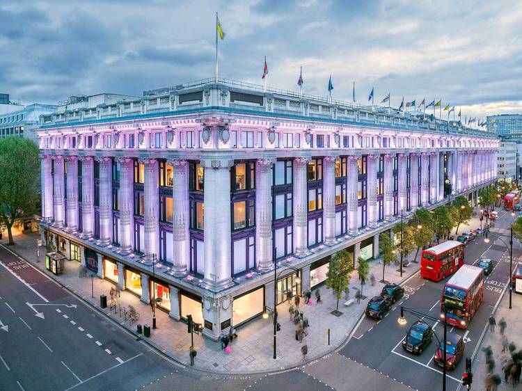 Oxford Street shopfront windows during external decoration, London
