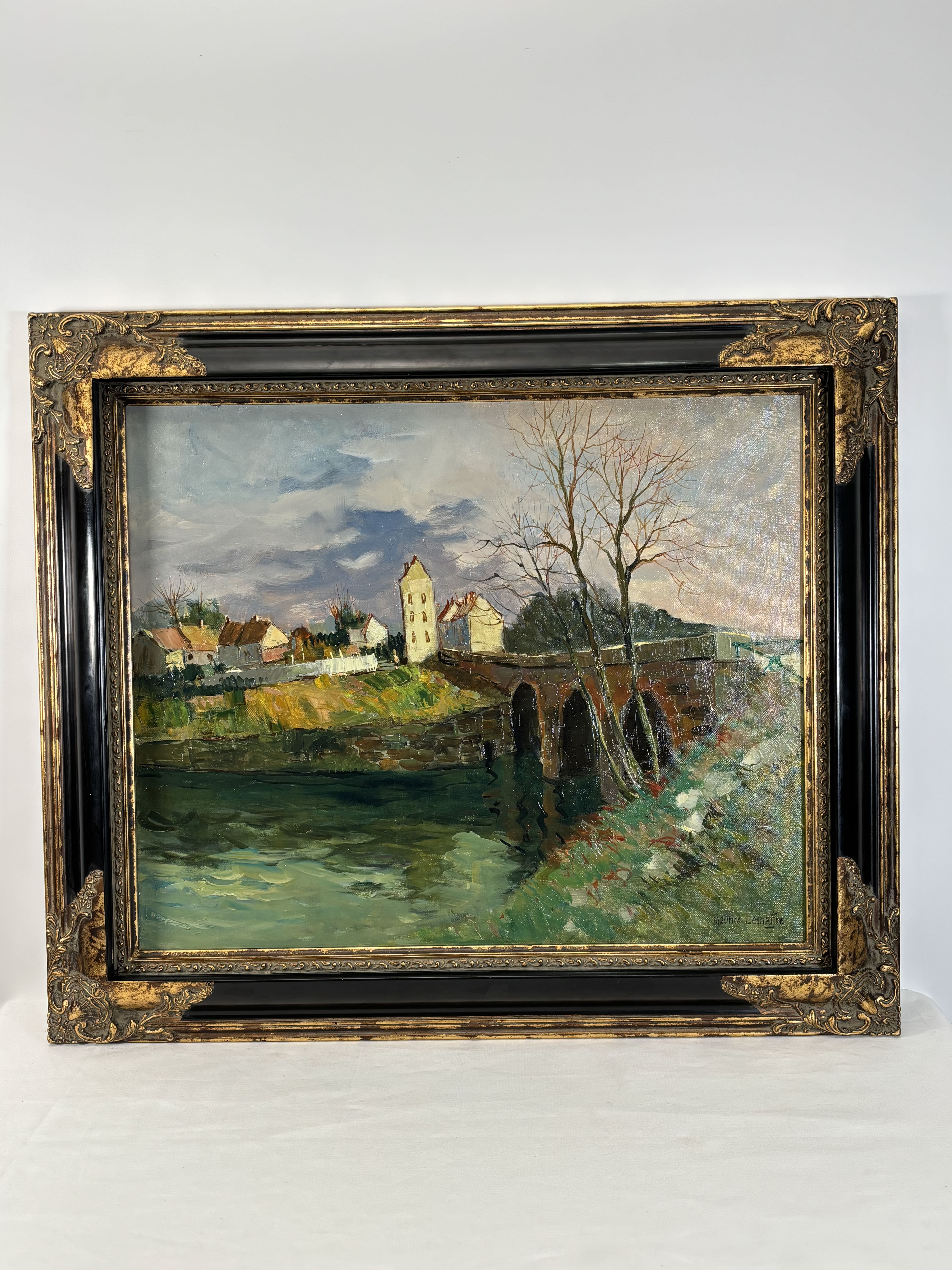 Ecole française du XXe siècle, Maurice Lemaitre (1929-2018) Huile sur Toile "Le Pont"
