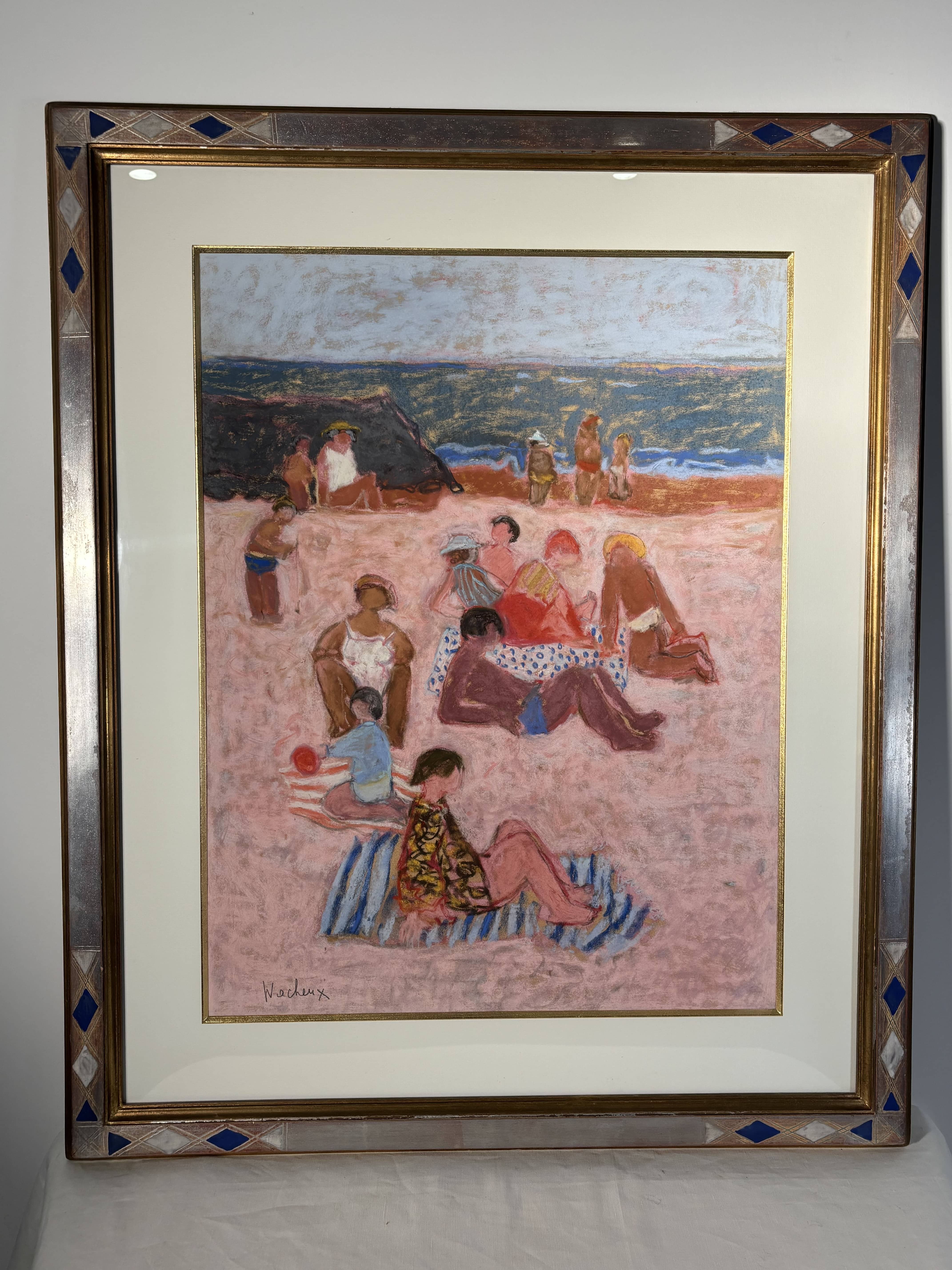 Yves Wacheux (1933-2023), La plage rose, Technique mixte sur papier, signée, XXe siècle