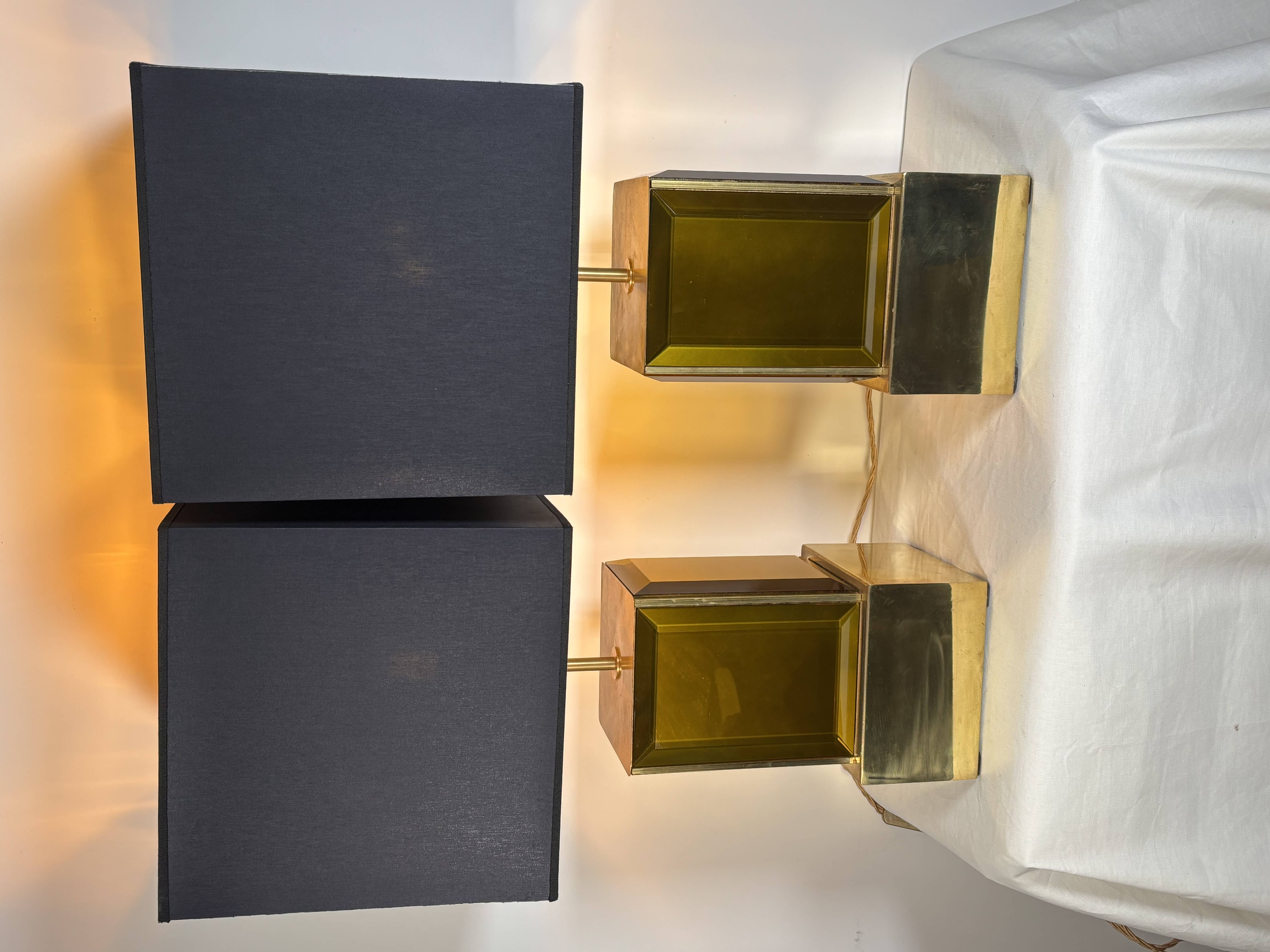 Murano - paire de grandes lampes en verre de Murano ambre et laiton - Italie, années 1980