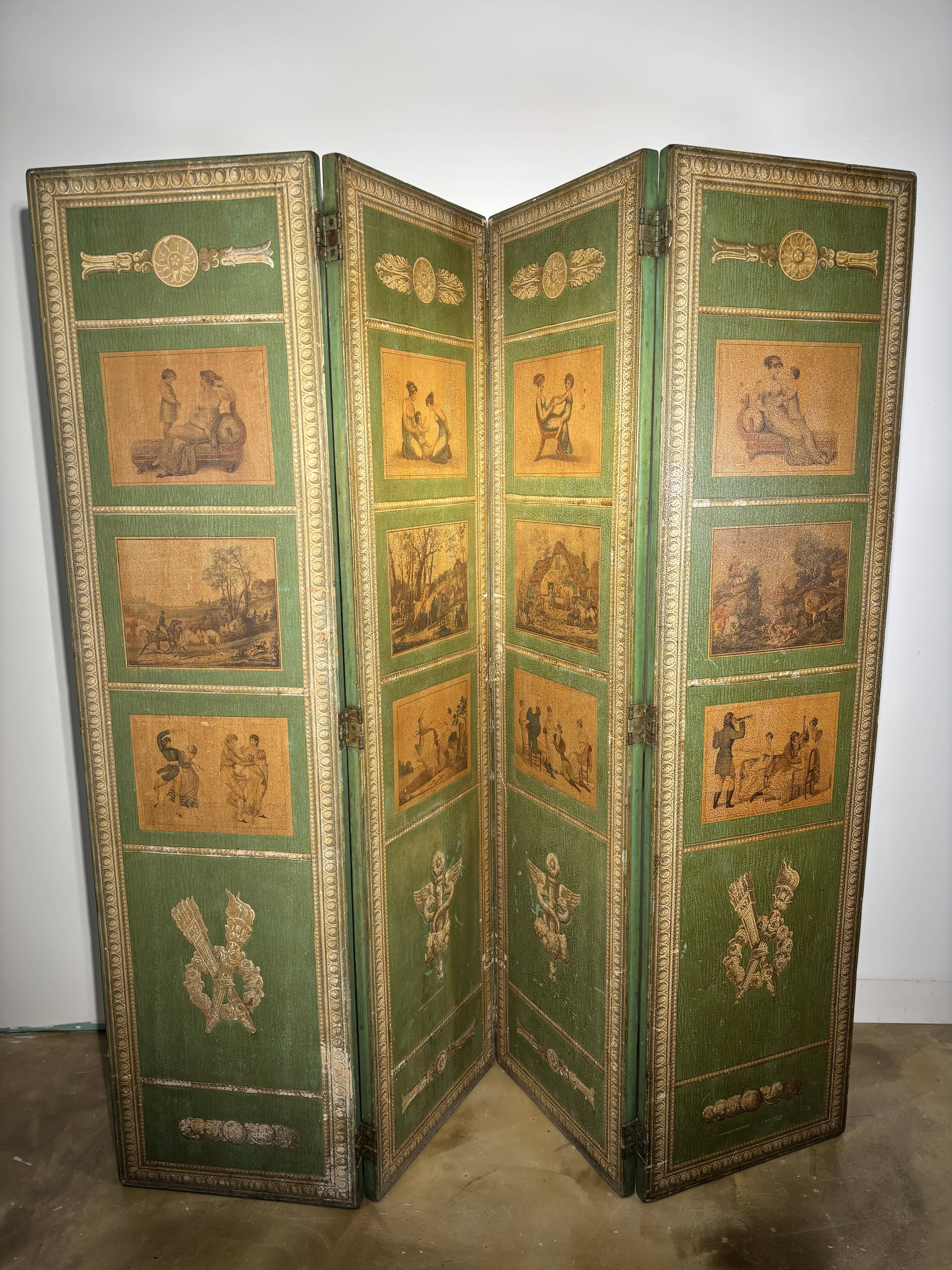 Rare paravent en "Arte Povera" d'après Carle Vernet - Epoque Directoire / Consulat