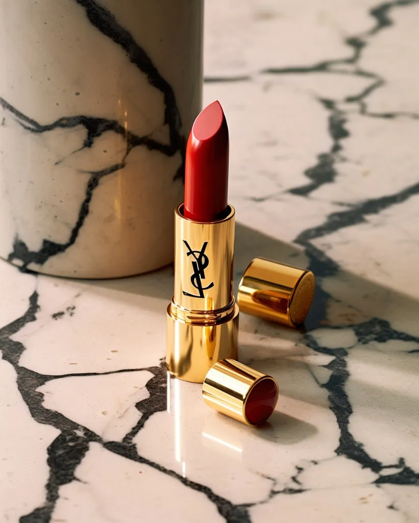 A Lipstick in red with golden case