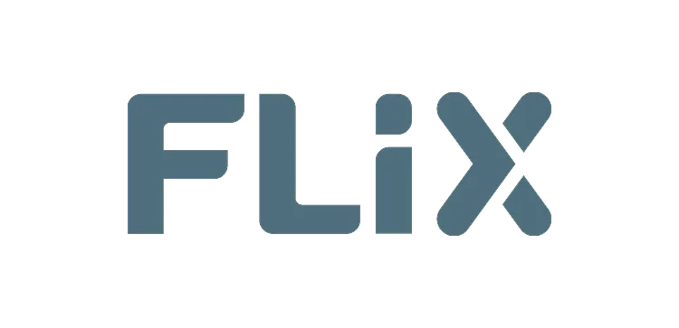 Flix logo in bold blue lettering on a black background.