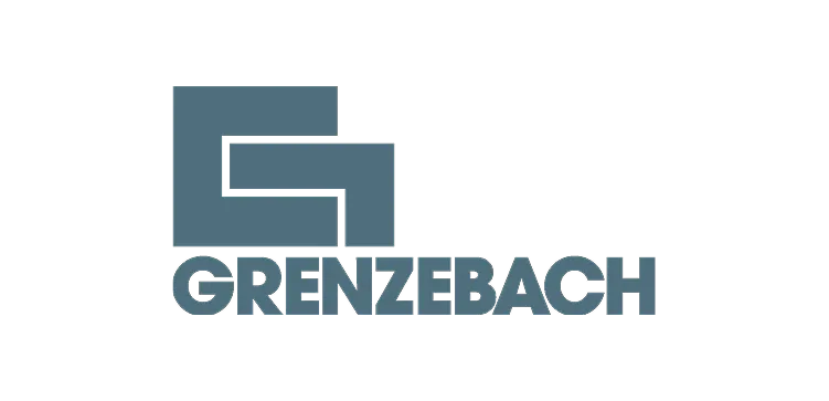 Grenzebach logo with a bold geometric “G” symbol above the company name in blue text on a black background.