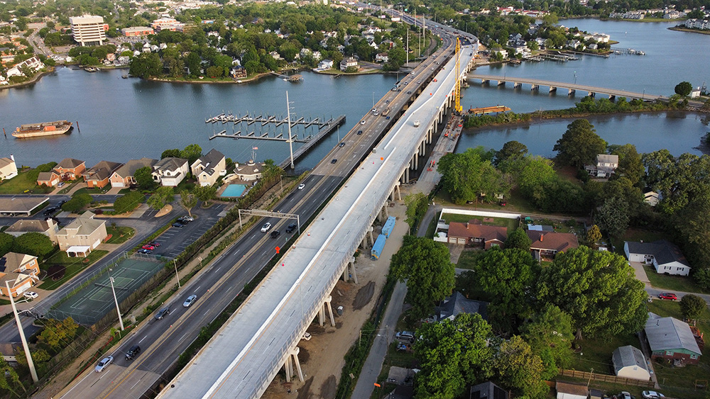 Aerial view of waterways bridge