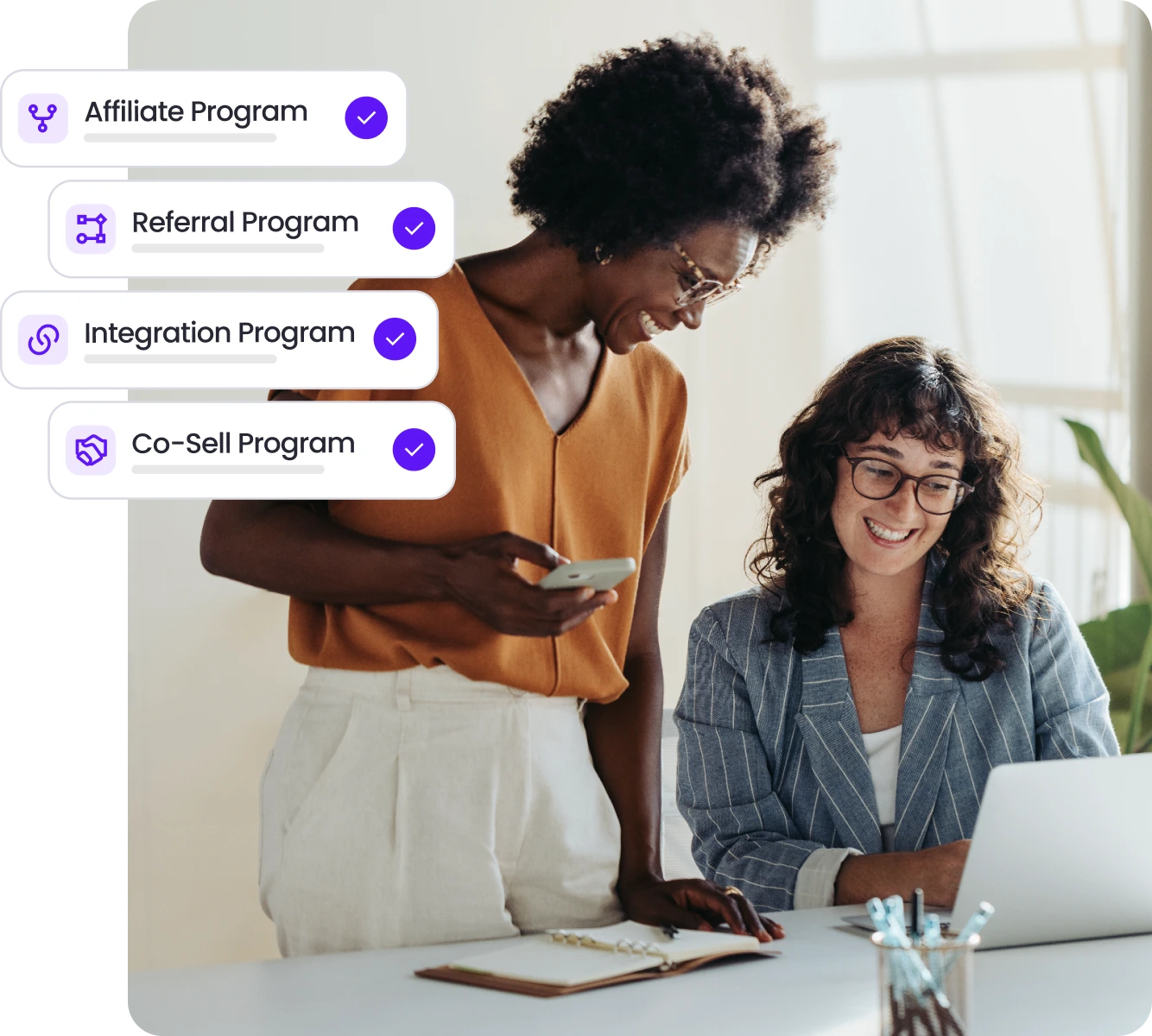 woman working together to join playroll's partnership program online