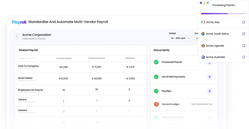 dashboard of playroll's employer of record services