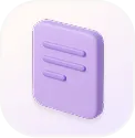 Purple 3D icon of a document with three horizontal lines on a pale rounded square background.