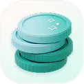 Stack of four blue and teal round coins with shine highlights, on a light background.