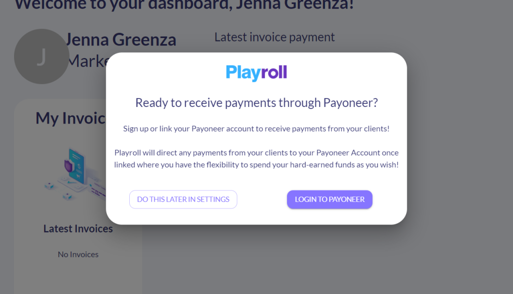 Connect your Payoneer account to Playroll to withdraw funds