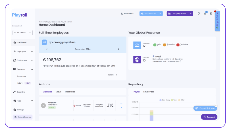 Manage benefits, compliance and payroll for your global team with Playroll