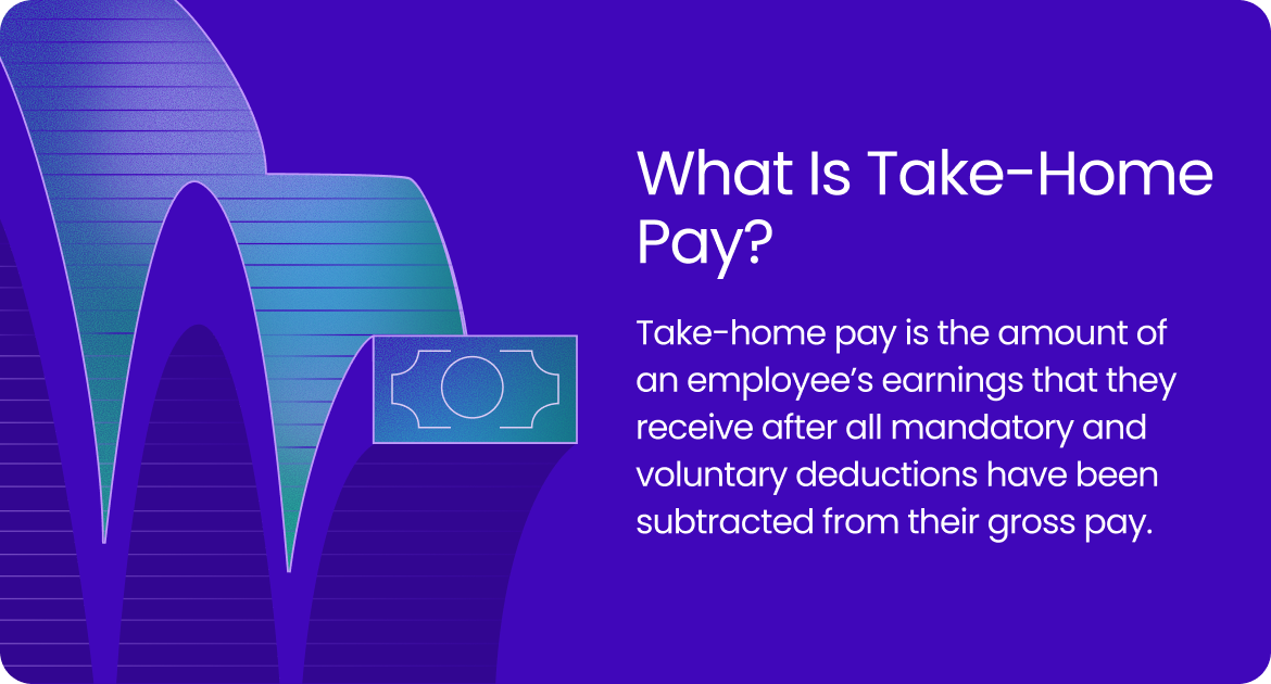 Graphic explaining take-home pay as the net earnings an employee receives after all deductions.