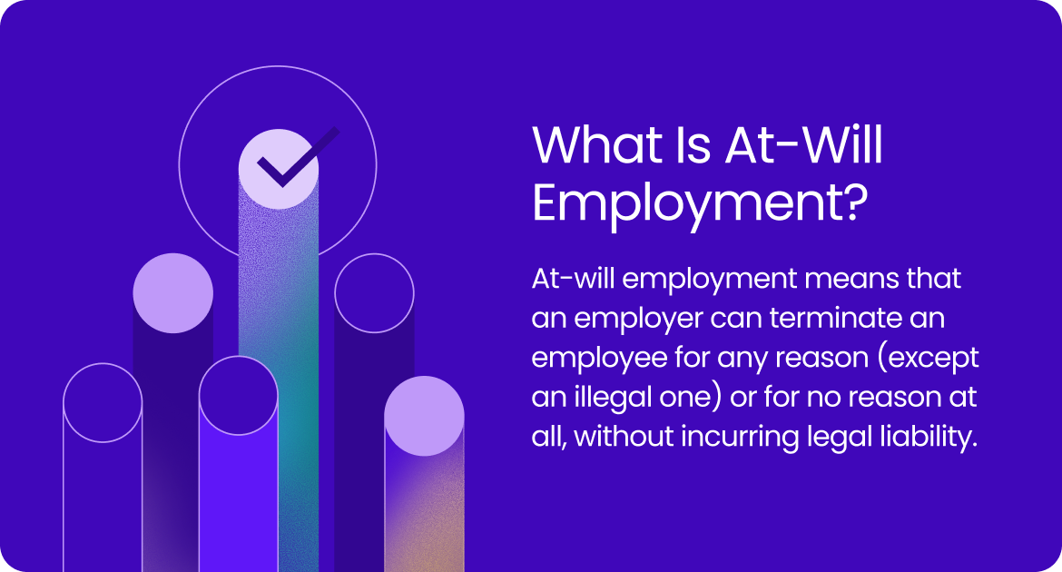 Graphic explaining at-will employment as allowing employers to terminate staff for any legal reason.