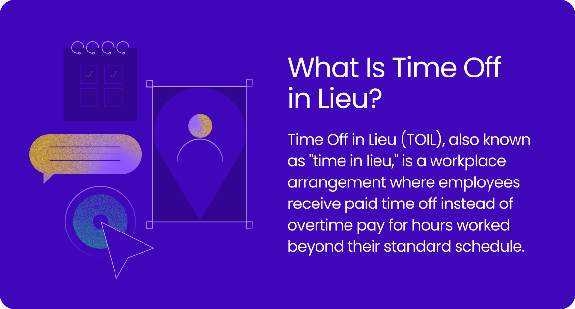 Graphic explaining time off in lieu as paid time off instead of overtime pay for extra hours.