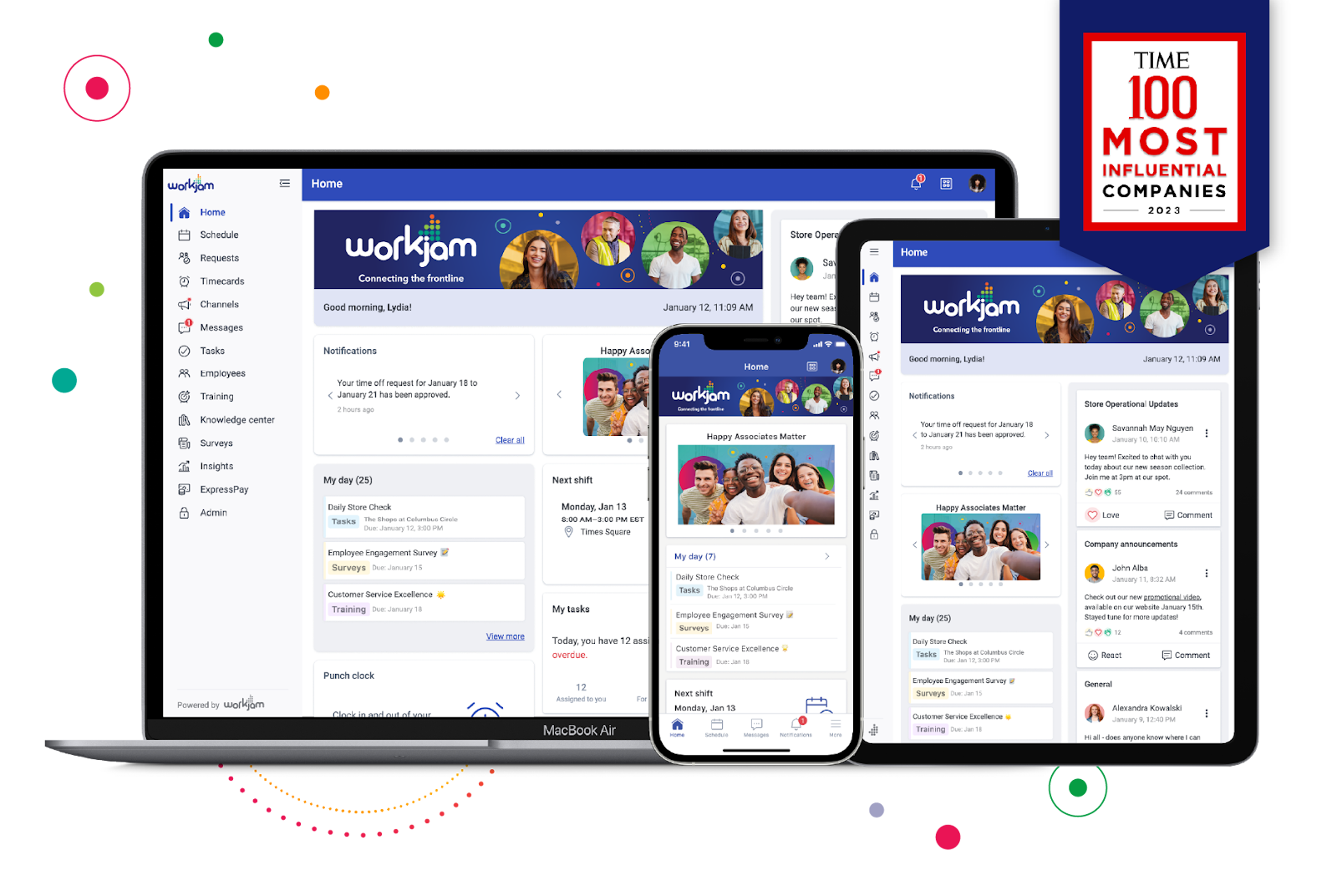 Graphic showing Workjam's interfaces