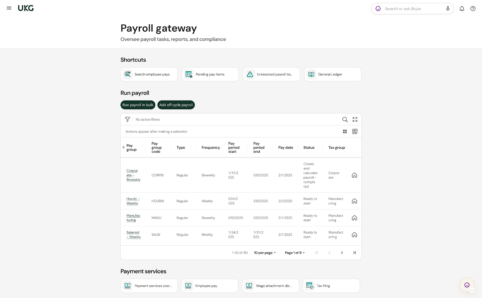 Graphic showing UKG's payroll software dashboard