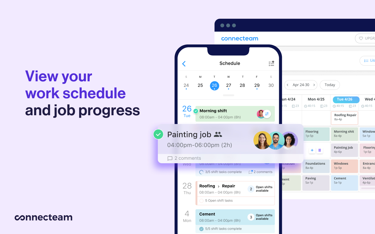 Graphic showing Connecteam's dashboard