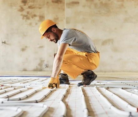 Bakers Floor employee working on floor installation