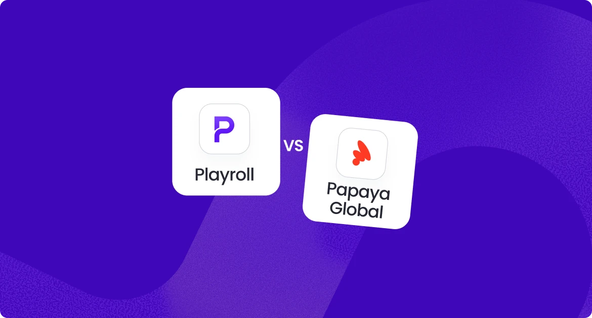 Comparison of Playroll and Papaya Global logos representing EOR service providers and alternatives.