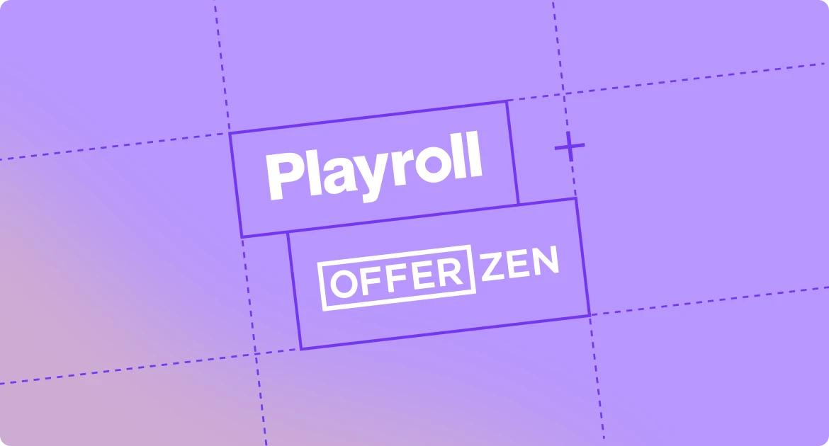 Playroll and OfferZen logos side by side on a blue background, symbolizing partnership.