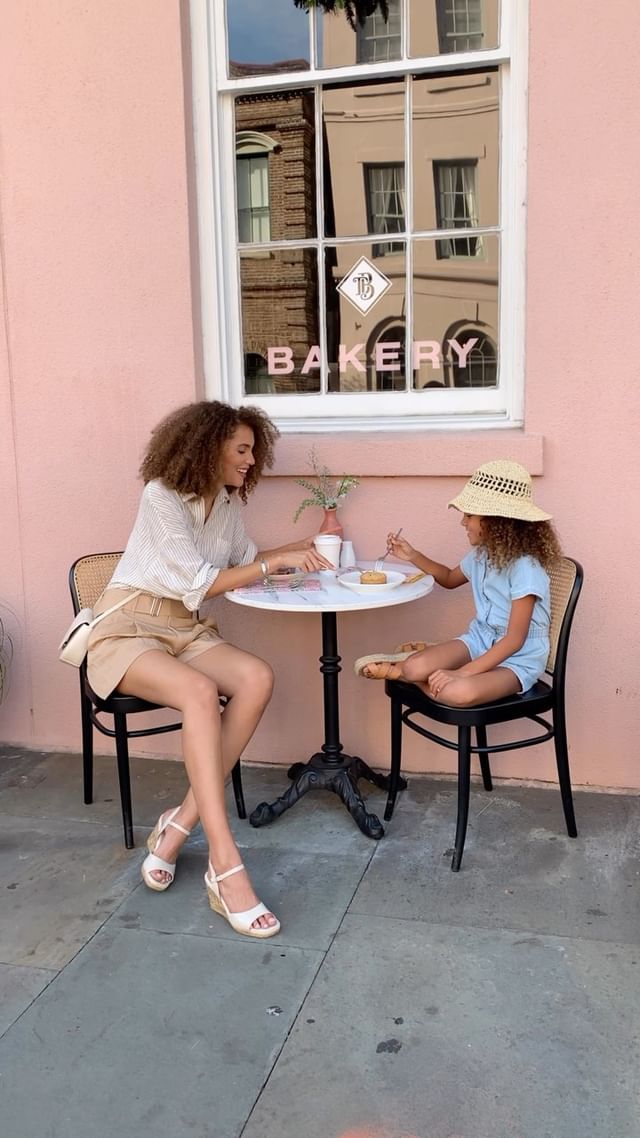 A woman and her daughter at a bakery