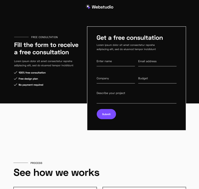 Webstudio X - Contact Hero - Home Page - Web Design Agency Webflow Template