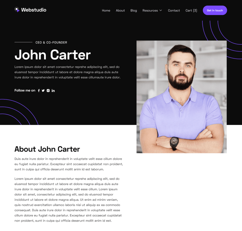 Webstudio X - Team Member Hero - Home Page - Web Design Agency Webflow Template
