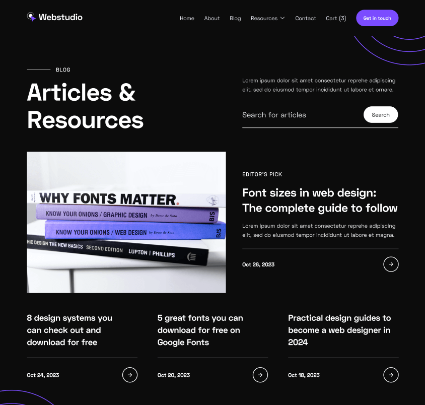 Webstudio X - Blog Hero - Home Page - Web Design Agency Webflow Template