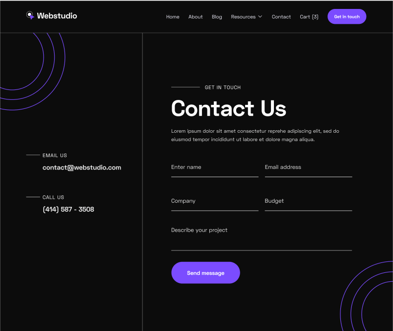 Webstudio X - Contact - Home Page - Web Design Agency Webflow Template