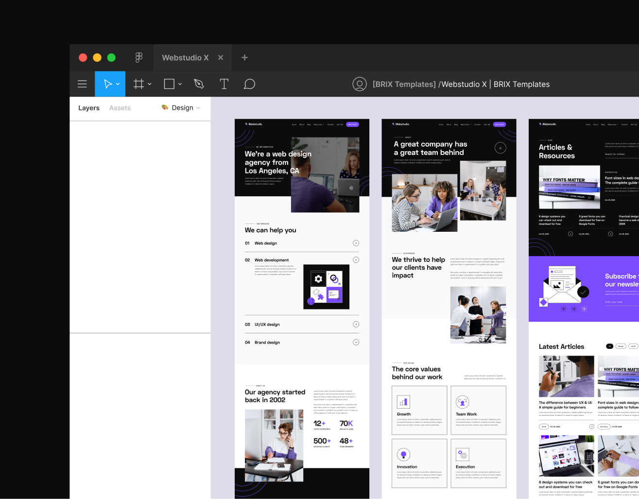Webstudio X - Figma Files What Is Included - Home Page - Web Design Agency Webflow Template