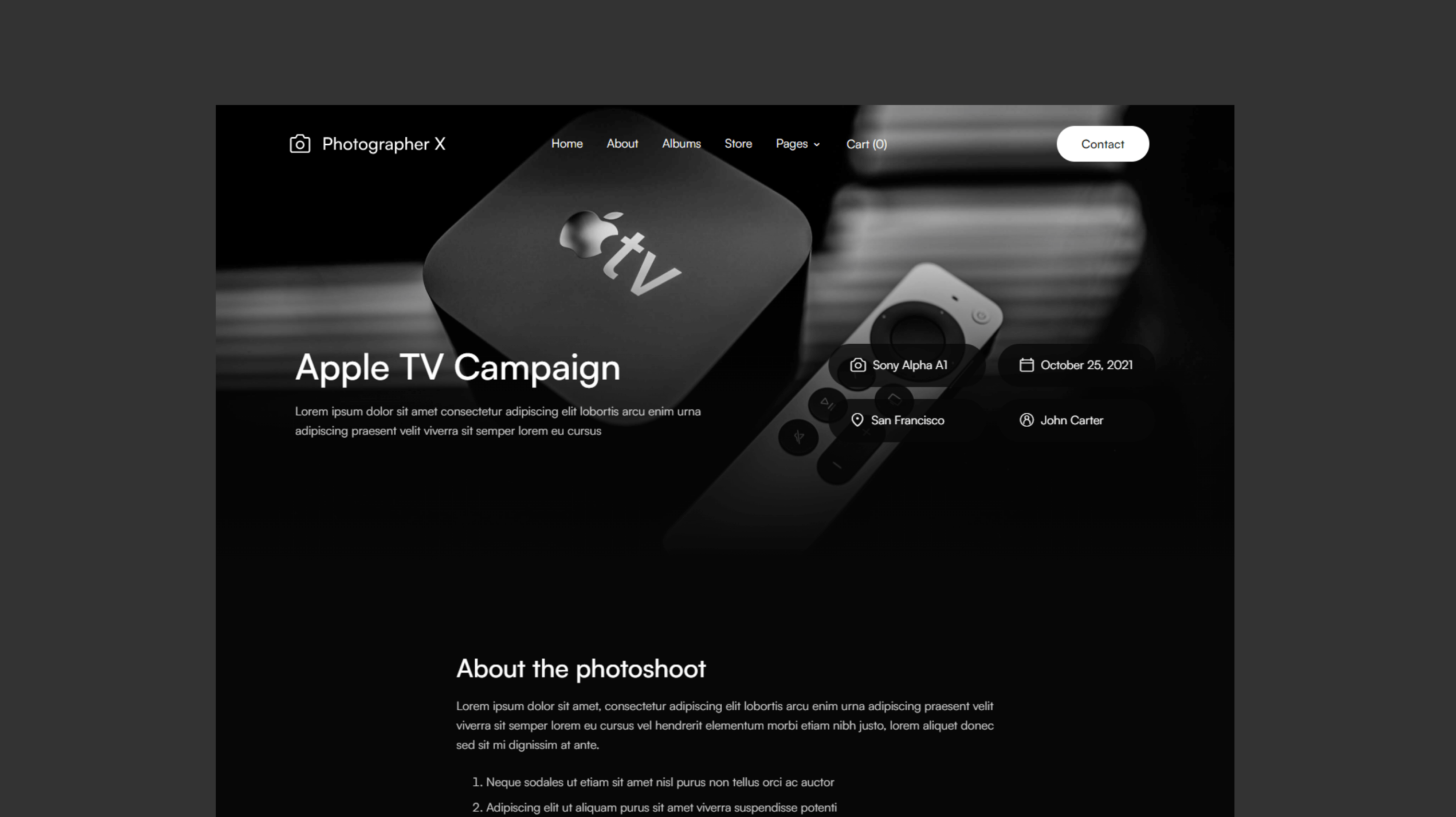 Web design and dev for Photographer X