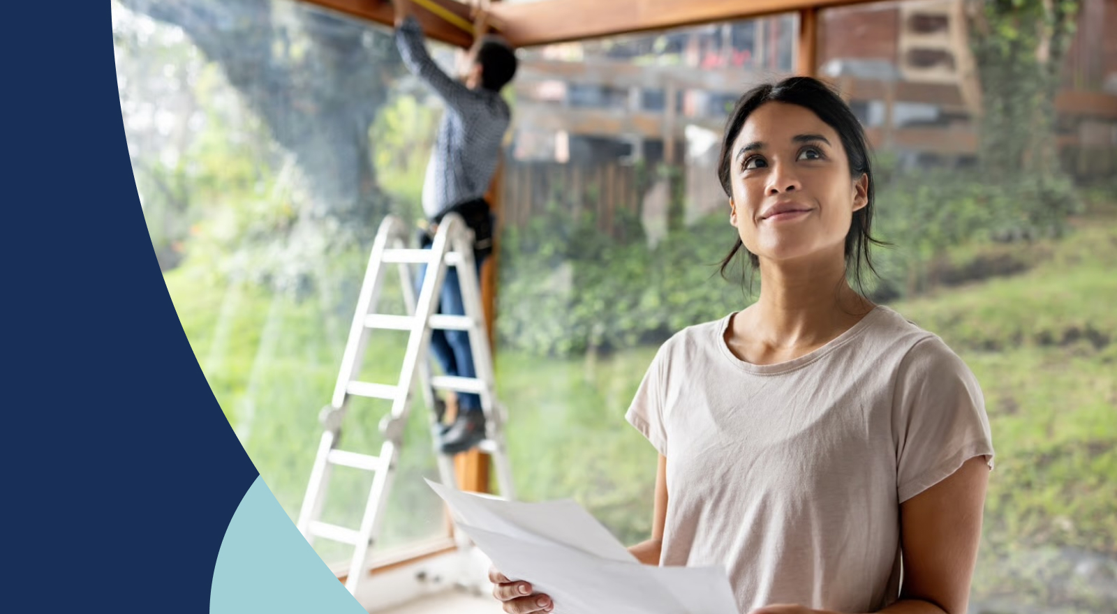 Homeowner and contractor in the home