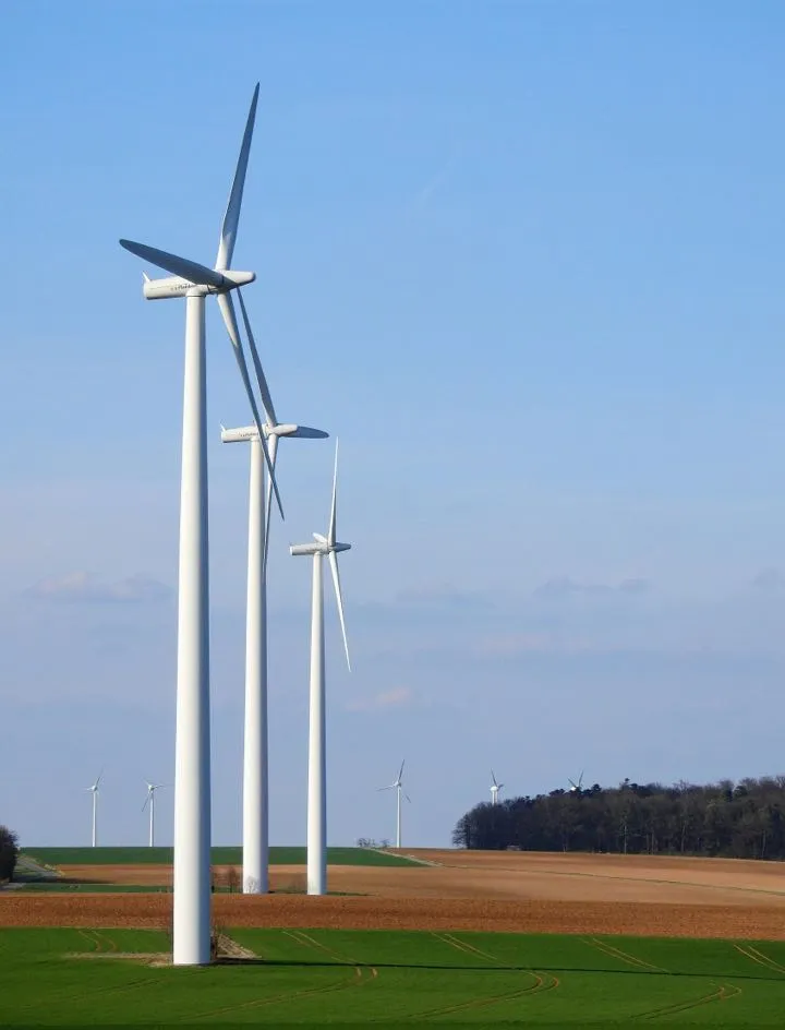 wind turbines on farmland